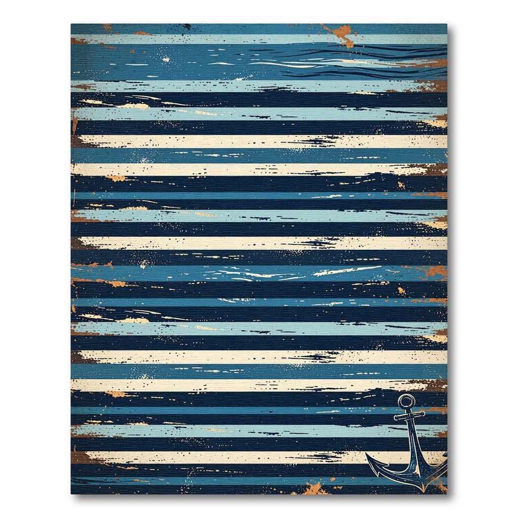 Rustic Blue Striped Nautical Anchor Rug