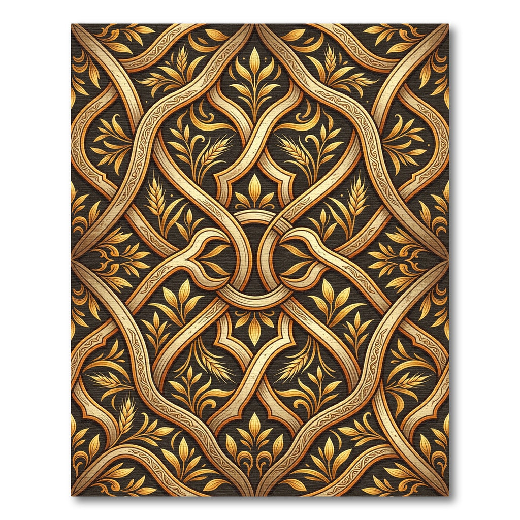 Golden Botanical Intertwined Filigree Scroll Rug