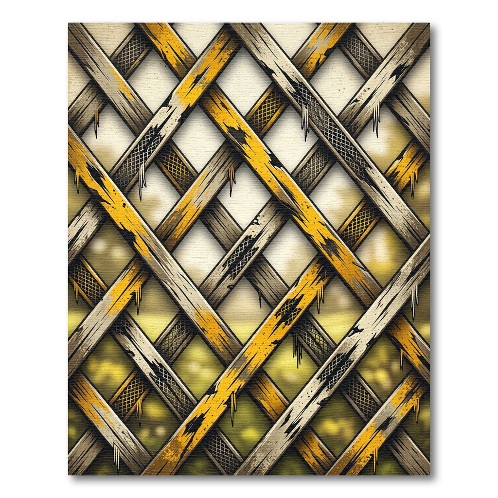 Weathered Yellow Lattice Over Green Field Rug
