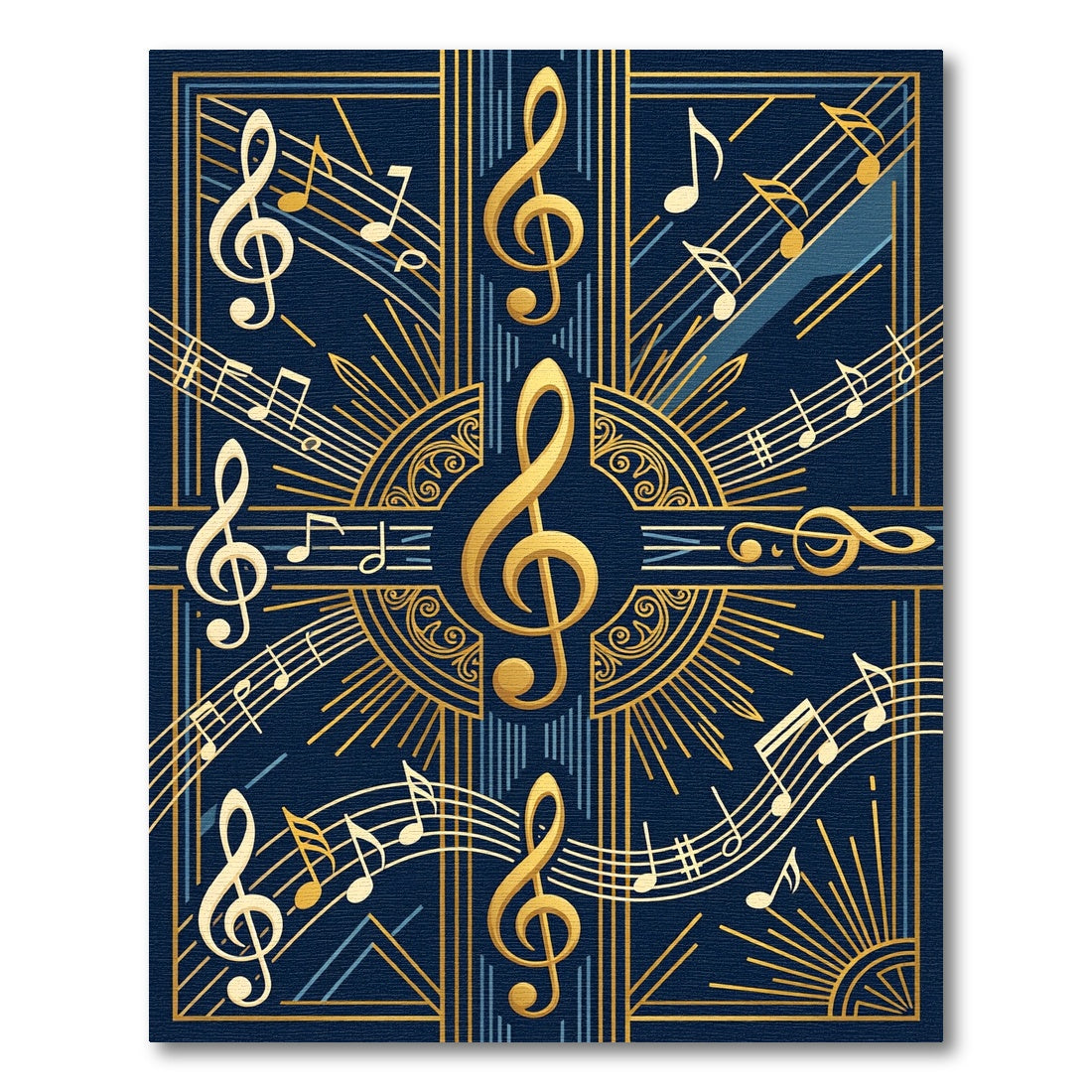 Art Deco Golden Music Note Navy Rug