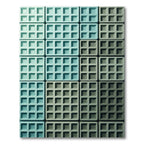 Modern Teal and Sage Grid Mosaic Rug