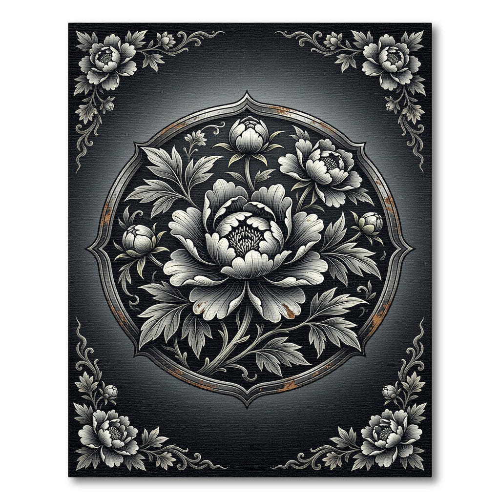 Monochromatic Embellished Peony Circular Medallion Rug