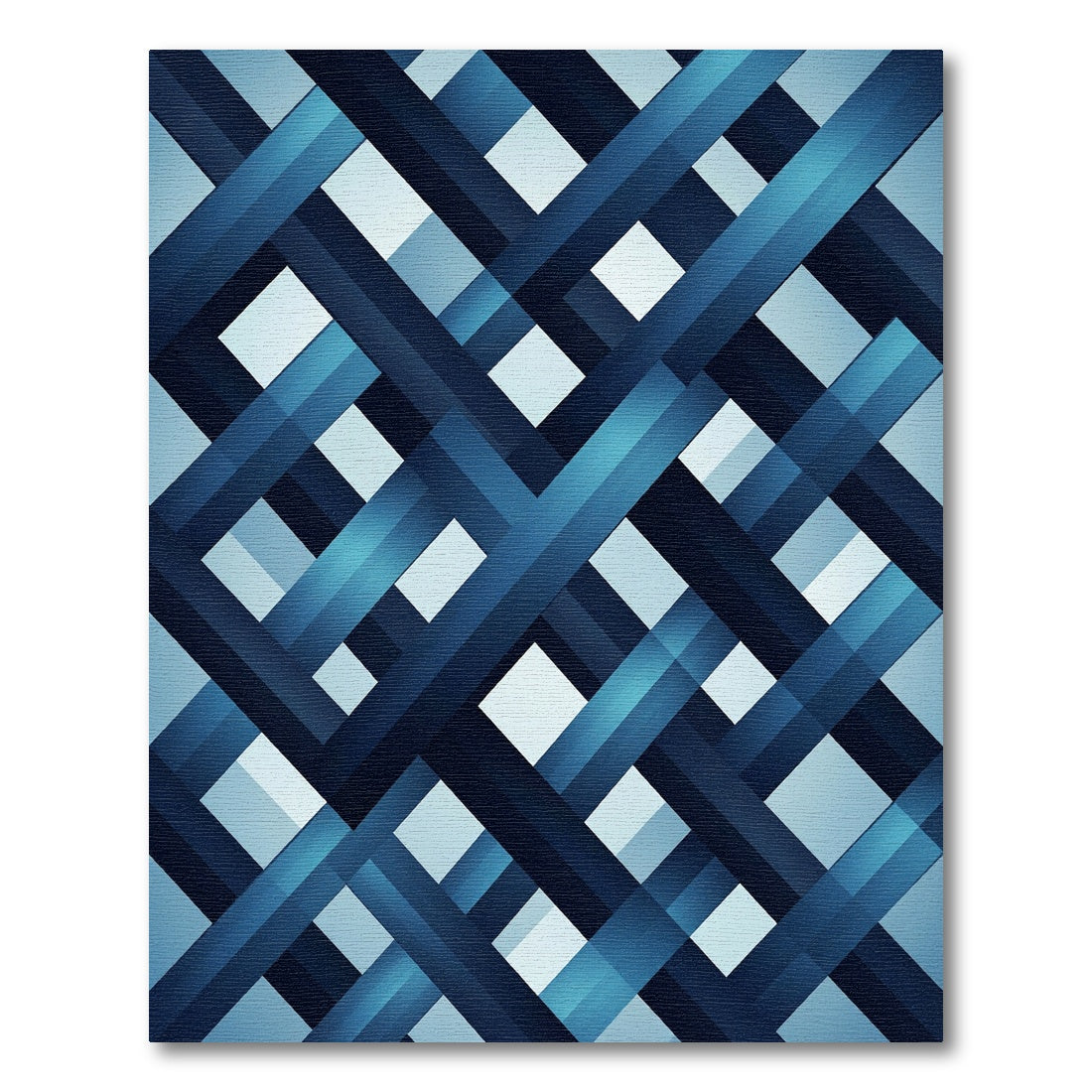Modern Navy Blue Geometric Interwoven Rug
