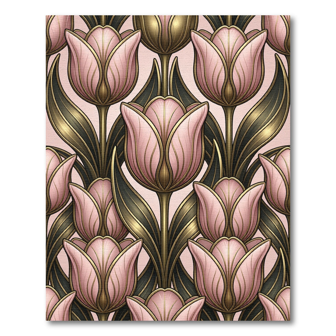Art Nouveau Blush Tulip Gold Foliage Rug