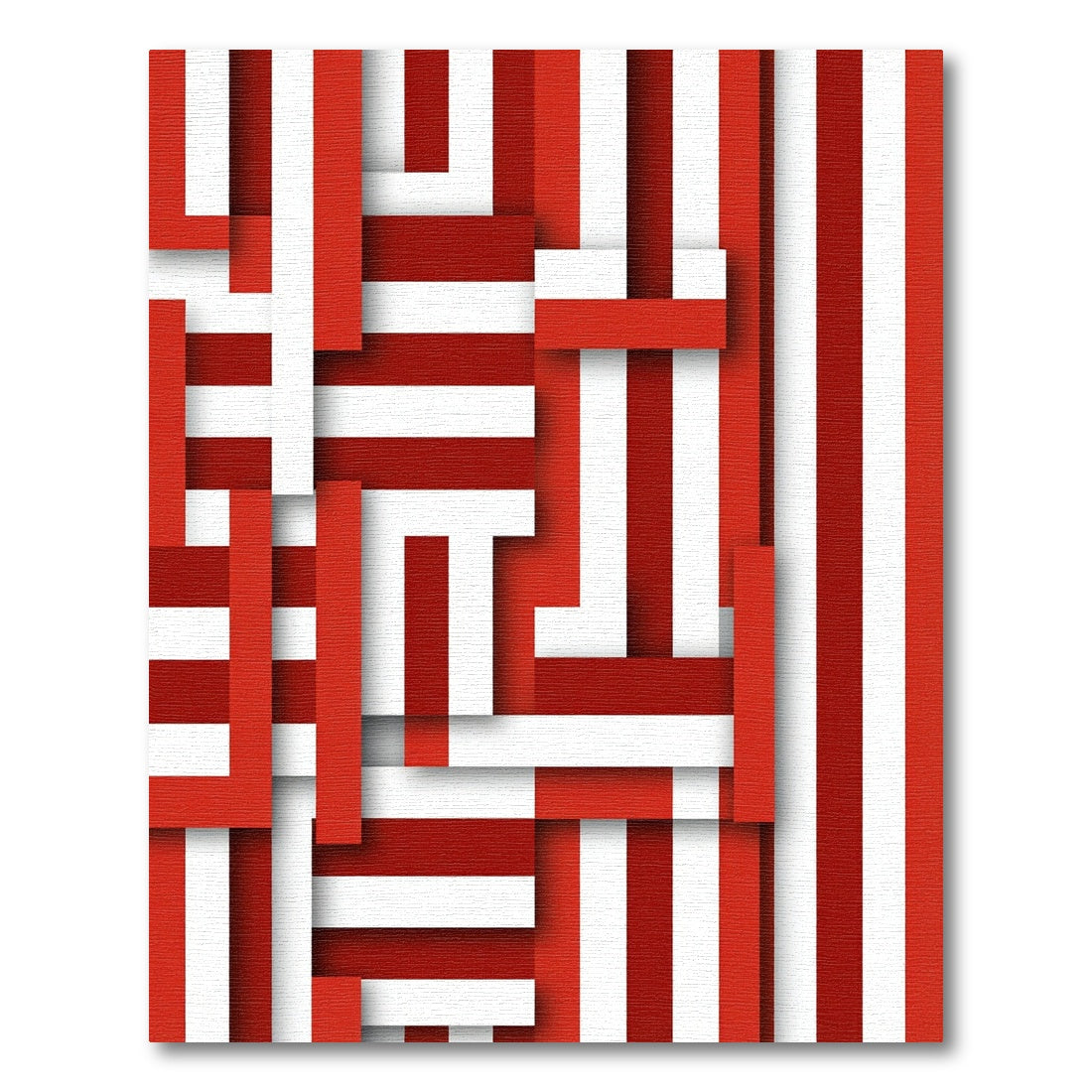 Red White Interlocking Stripe Arrangement Rug