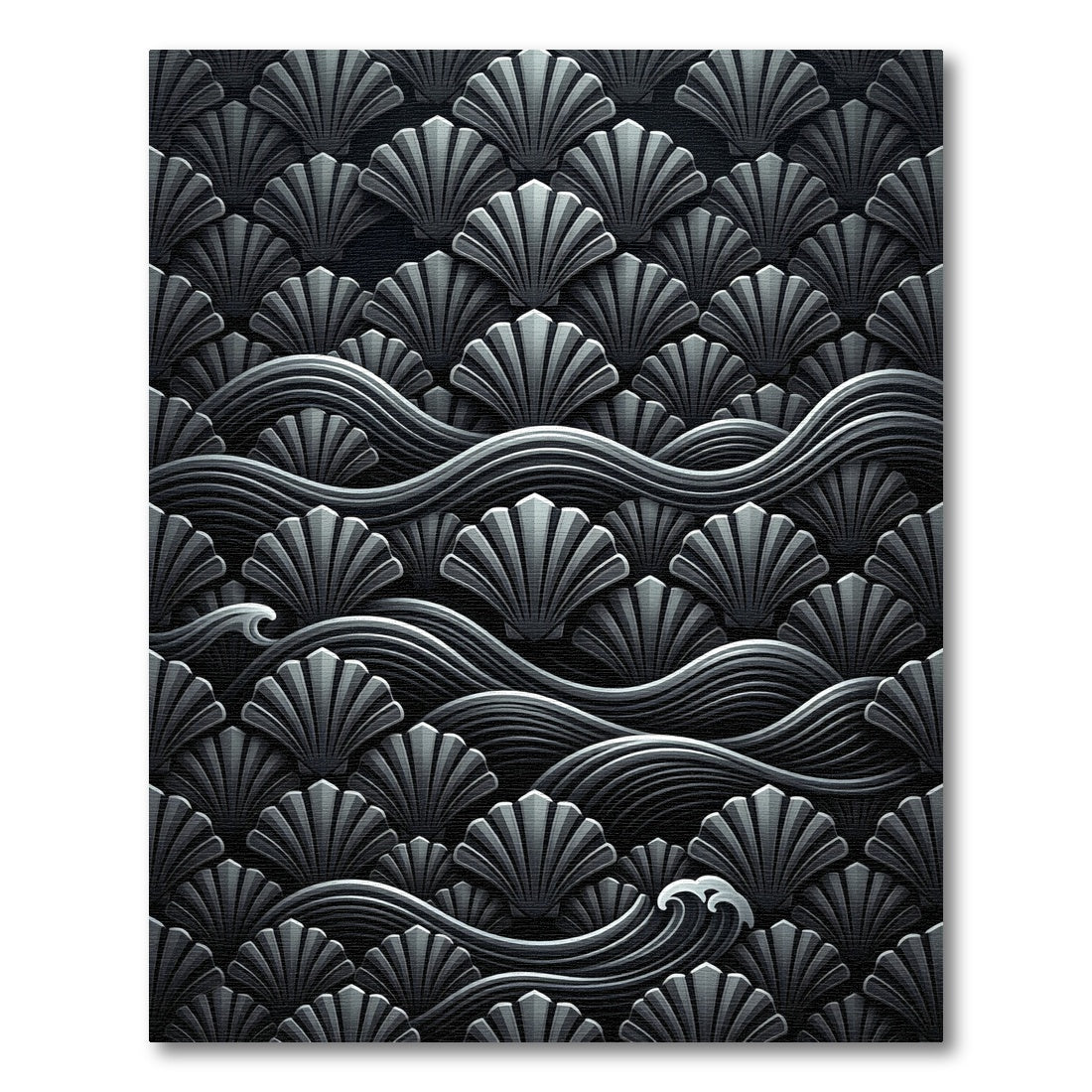 Monochromatic Gray Shell Wave Pattern Rug