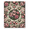 Vintage Rose Pink Heart Floral Medallion Rug