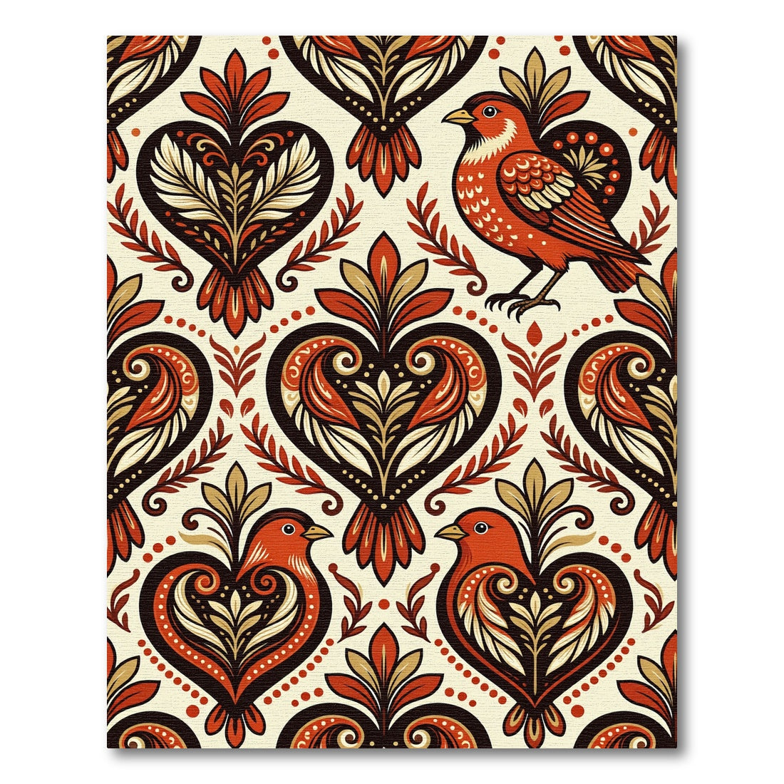 Rustic Folk Heart Bird Wheat Field Rug
