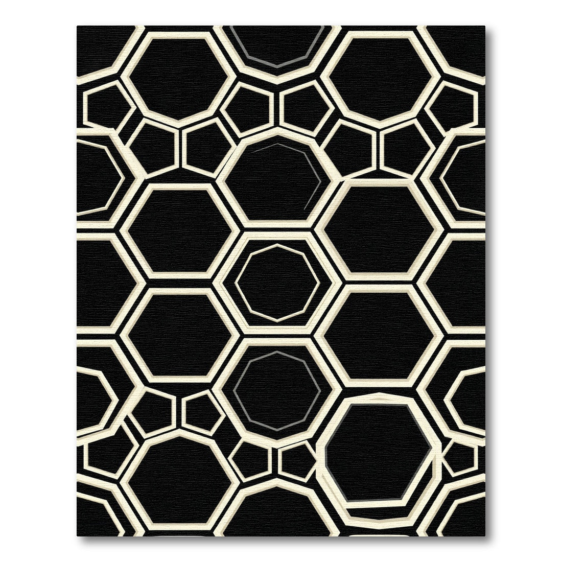Elegant Monochrome Geometric Hexagon Grid Rug