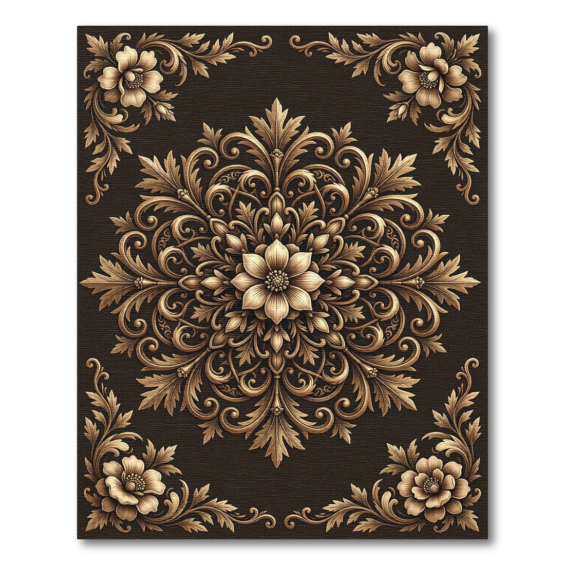 Gilded Floral Scrollwork Composition Rug