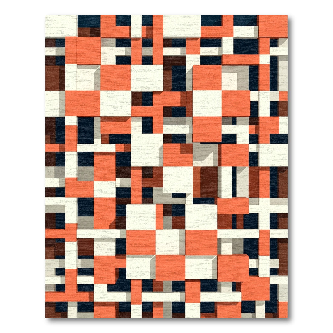 Retro Orange White Block Weave Rug