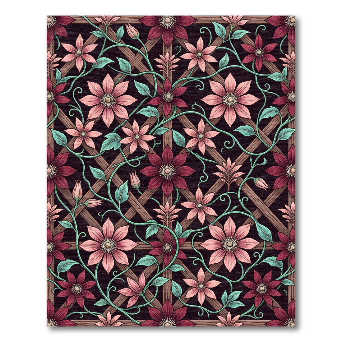 Elegant Pink Clematis Floral Lattice Rug