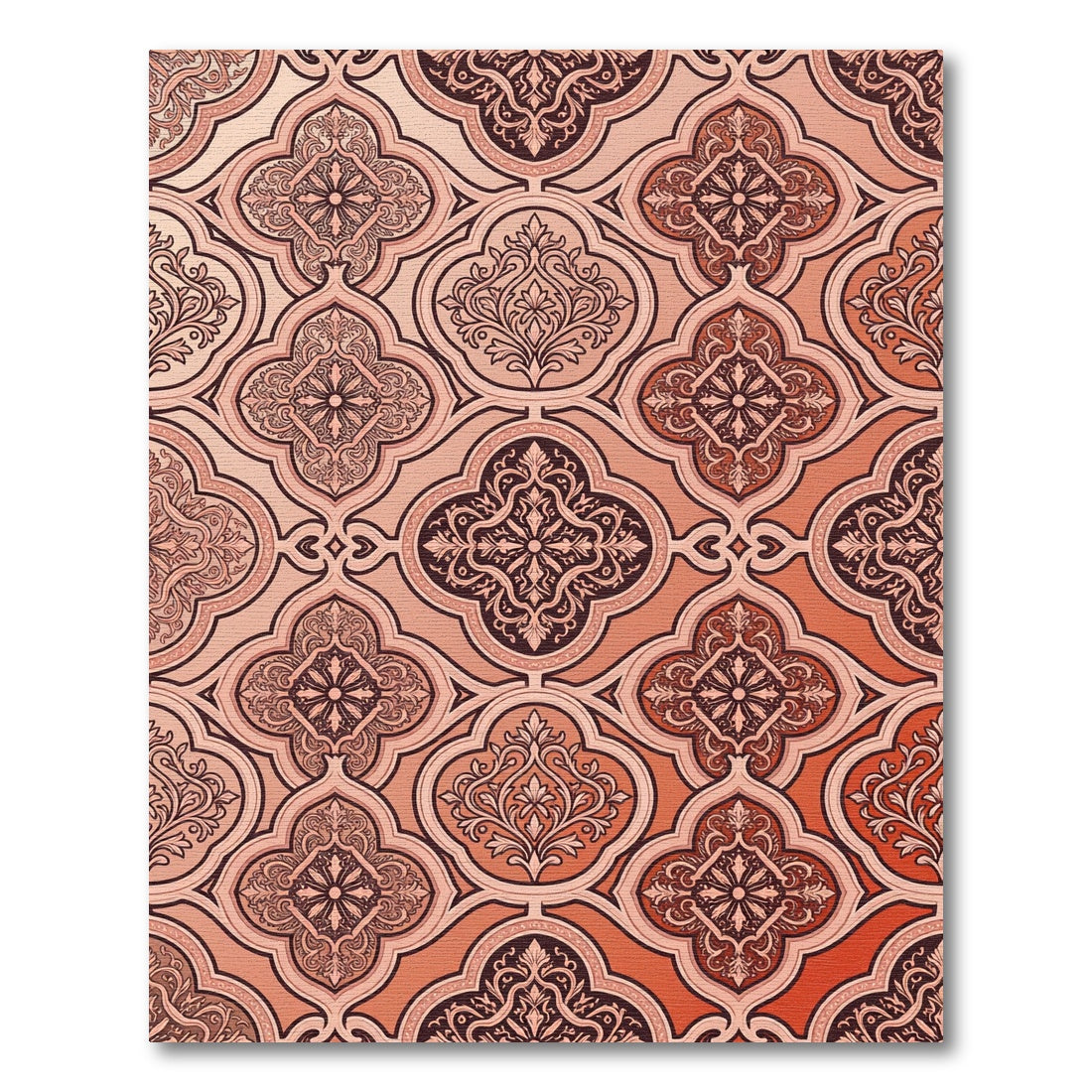 Coral Red Arabesque Medallion Scroll Rug