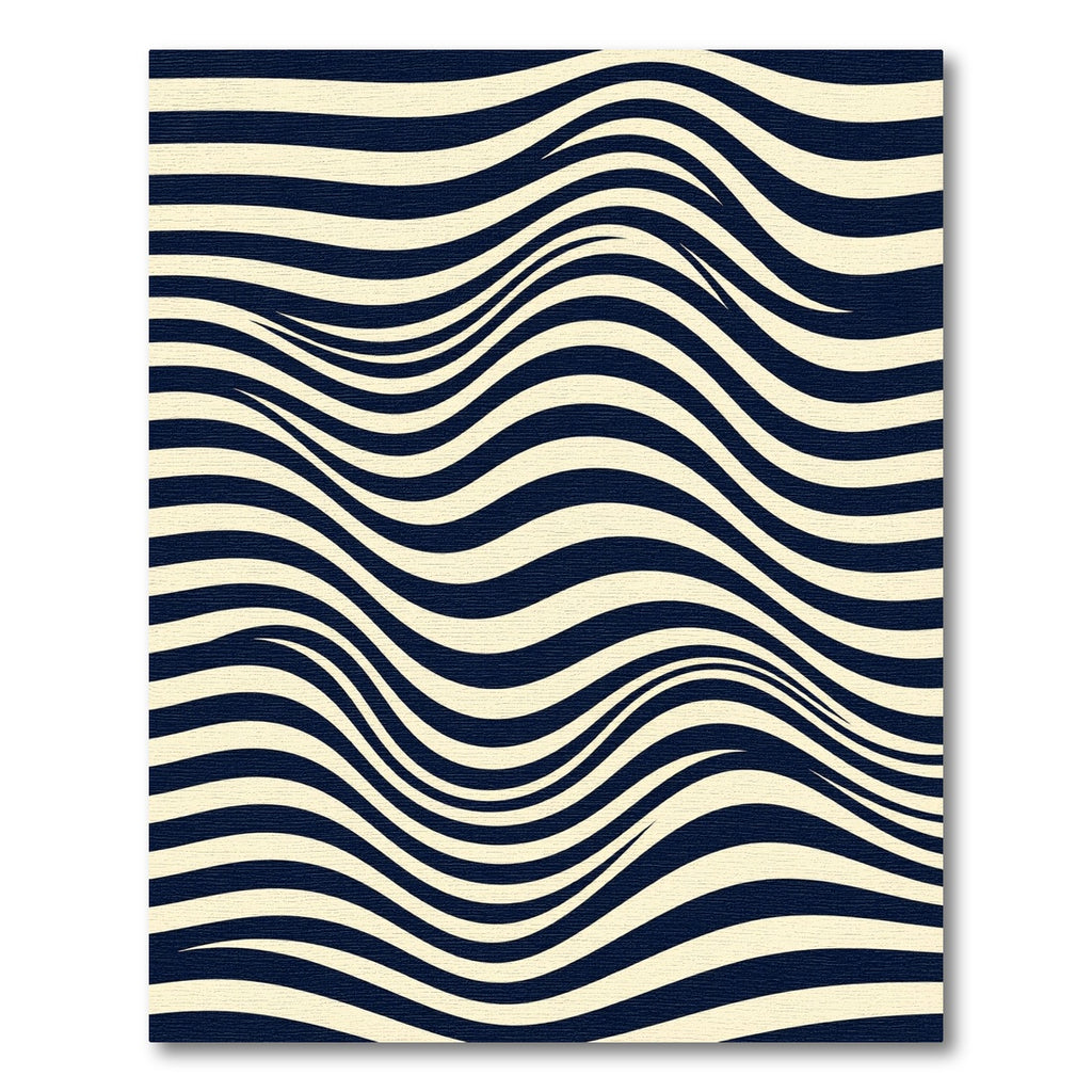 Minimalist Navy and Cream Wavy Lines Rug