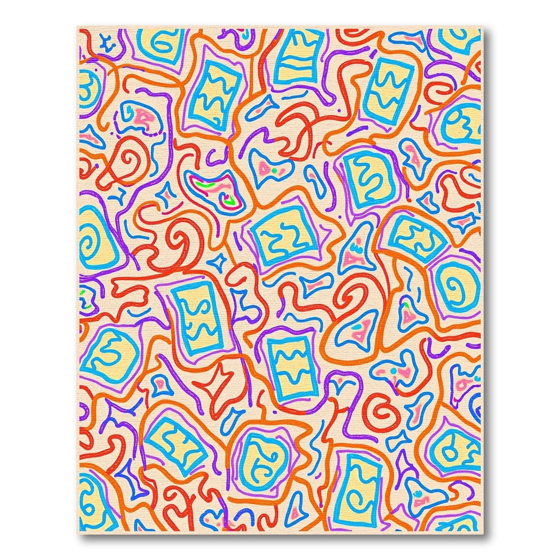 Yellow Squares Wavy Purple Orange Lines Rug