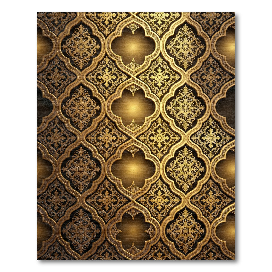 Ornate Golden Lattice Quatrefoil Damask Rug