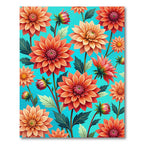Vibrant Coral Dahlia Garden Scene Rug