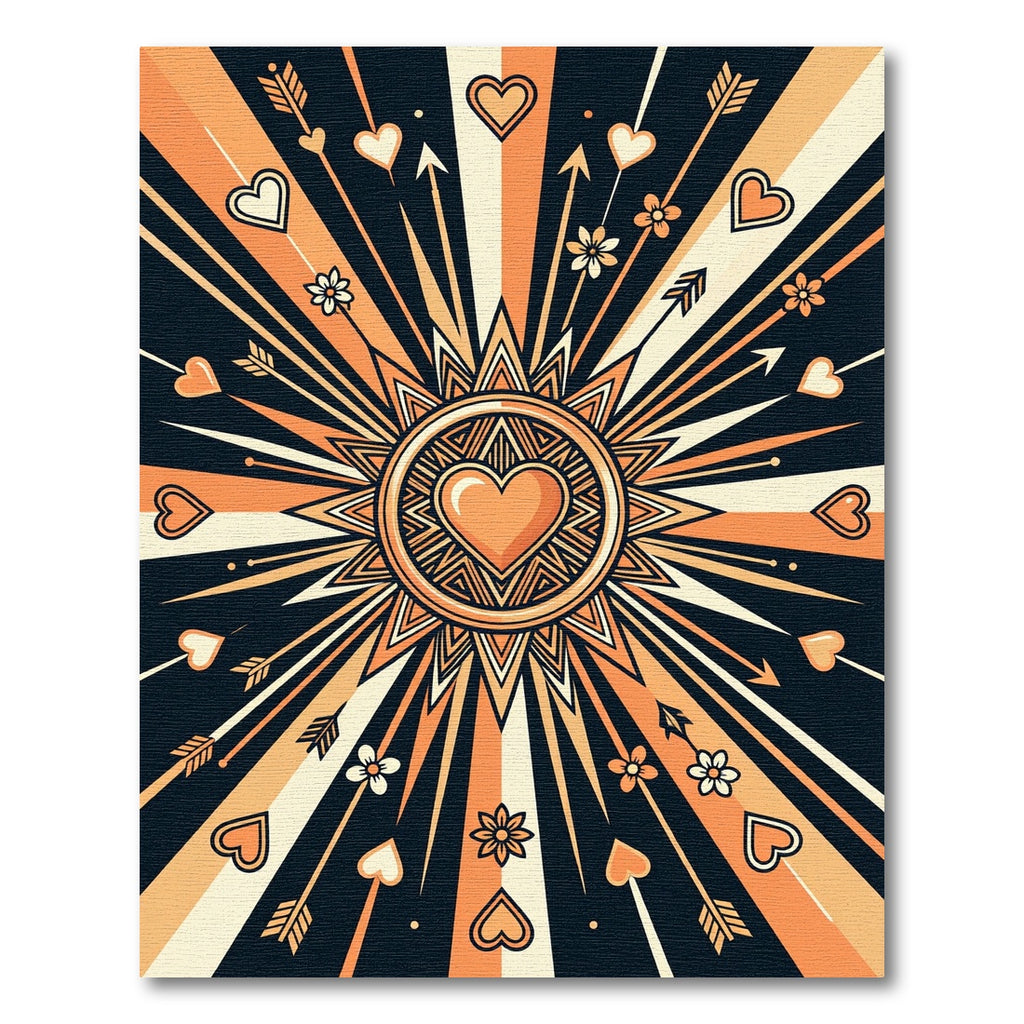 Radiant Orange Heart Sunburst Rug