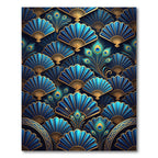 Blue Gold Peacock Feather Fan Rug