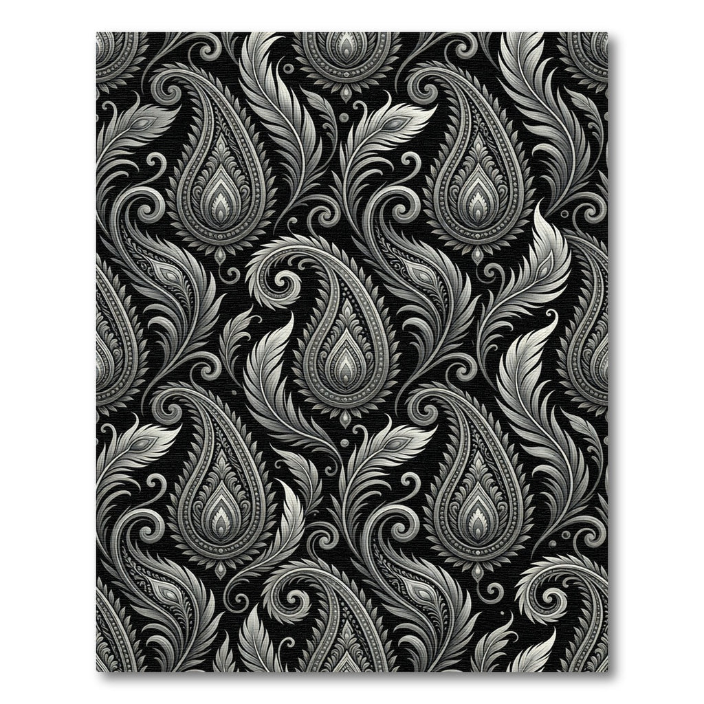 Monochrome Paisley Floral Swirls Rug