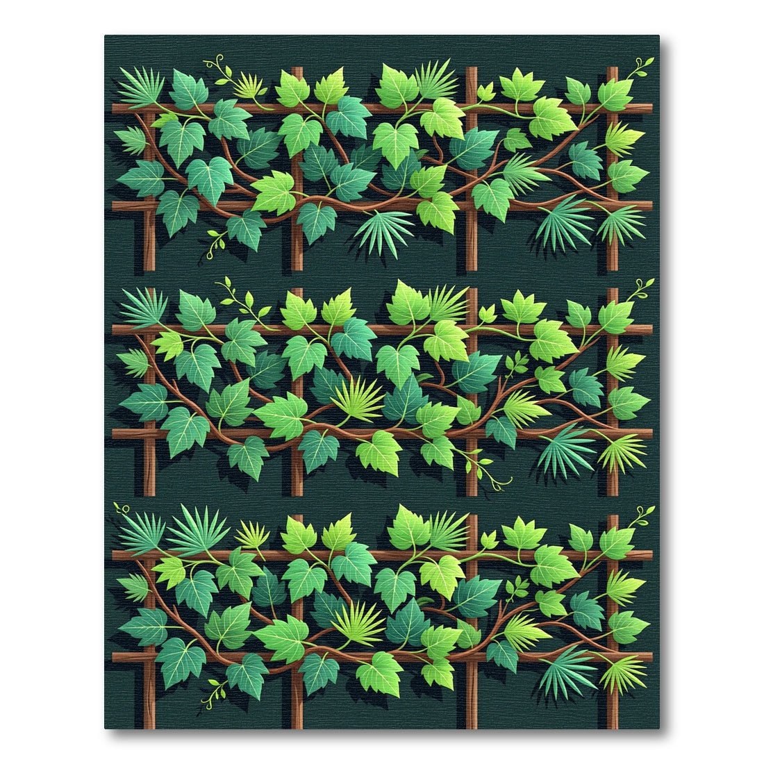 Lush Green Tropical Foliage Trellis Rug