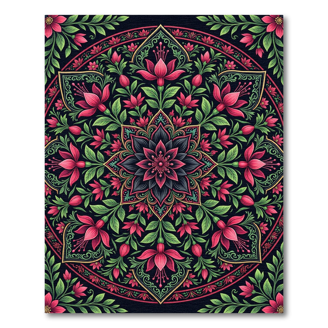 Dark Pink Floral Mandala Art Rug