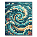 Coastal Teal Swirl Wave Ocean Rug