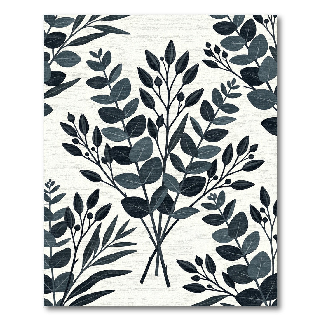 Dark Botanical Eucalyptus Leaf Charcoal Backdrop Rug