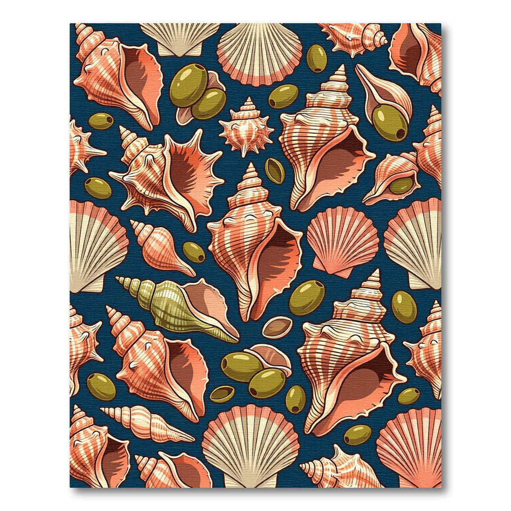 Coastal Seashell and Olive Deep Navy Rug