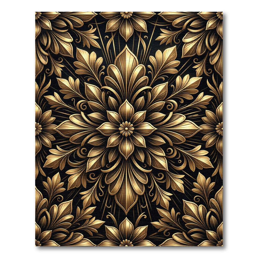 Elegant Metallic Gold Floral Filigree Medallion Rug