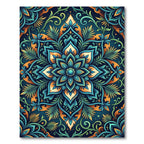 Teal and Amber Lotus Flower Medallion Rug