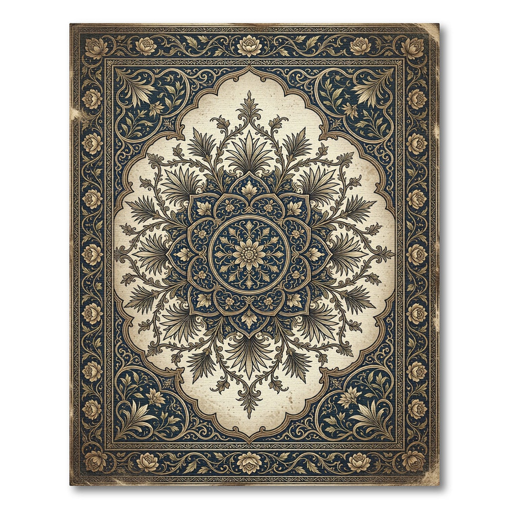 Deep Blue Vintage Floral Arch Rug