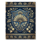 Elegant Navy Golden Fan Crest Rug