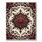 Ornate Crimson Floral Sun Medallion Rug