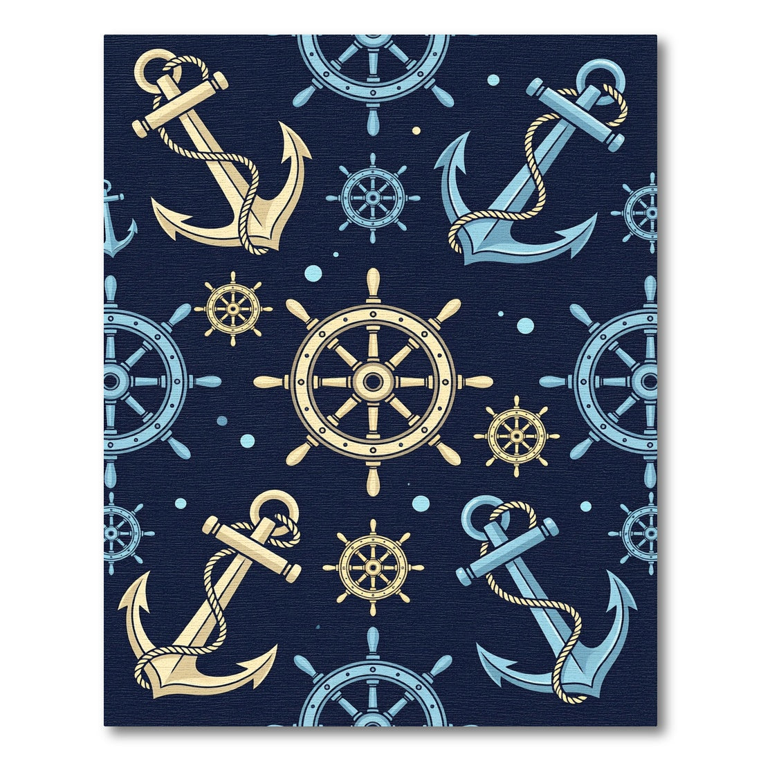 Nautical Themed Anchor Ship Wheel Ensemble Rug