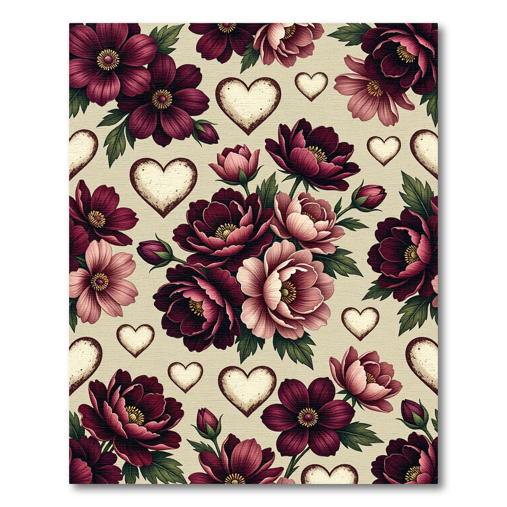 Romantic Burgundy Floral Heart Collection Rug