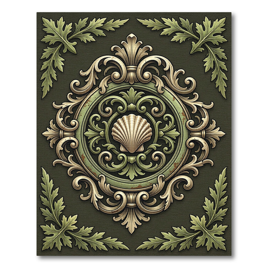 Sage Green Scalloped Baroque Filigree Rug