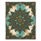 Vintage Teal Green Ornate Sunburst Rug