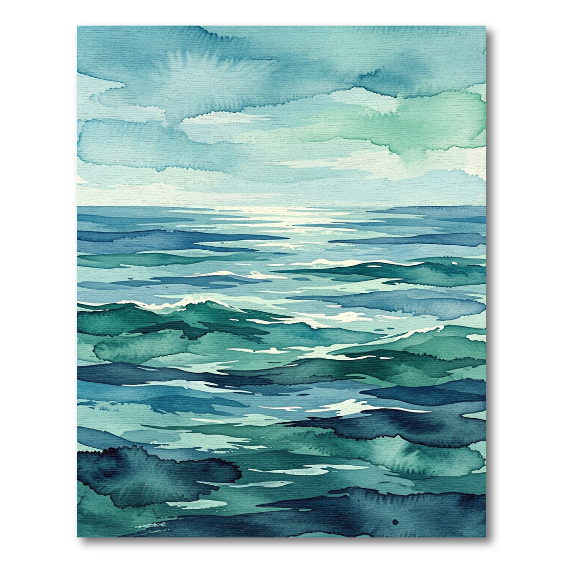 Abstract Teal Ocean Wave Landscape Rug