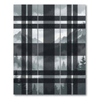 Monochrome Plaid Mountain Forest Landscape Rug