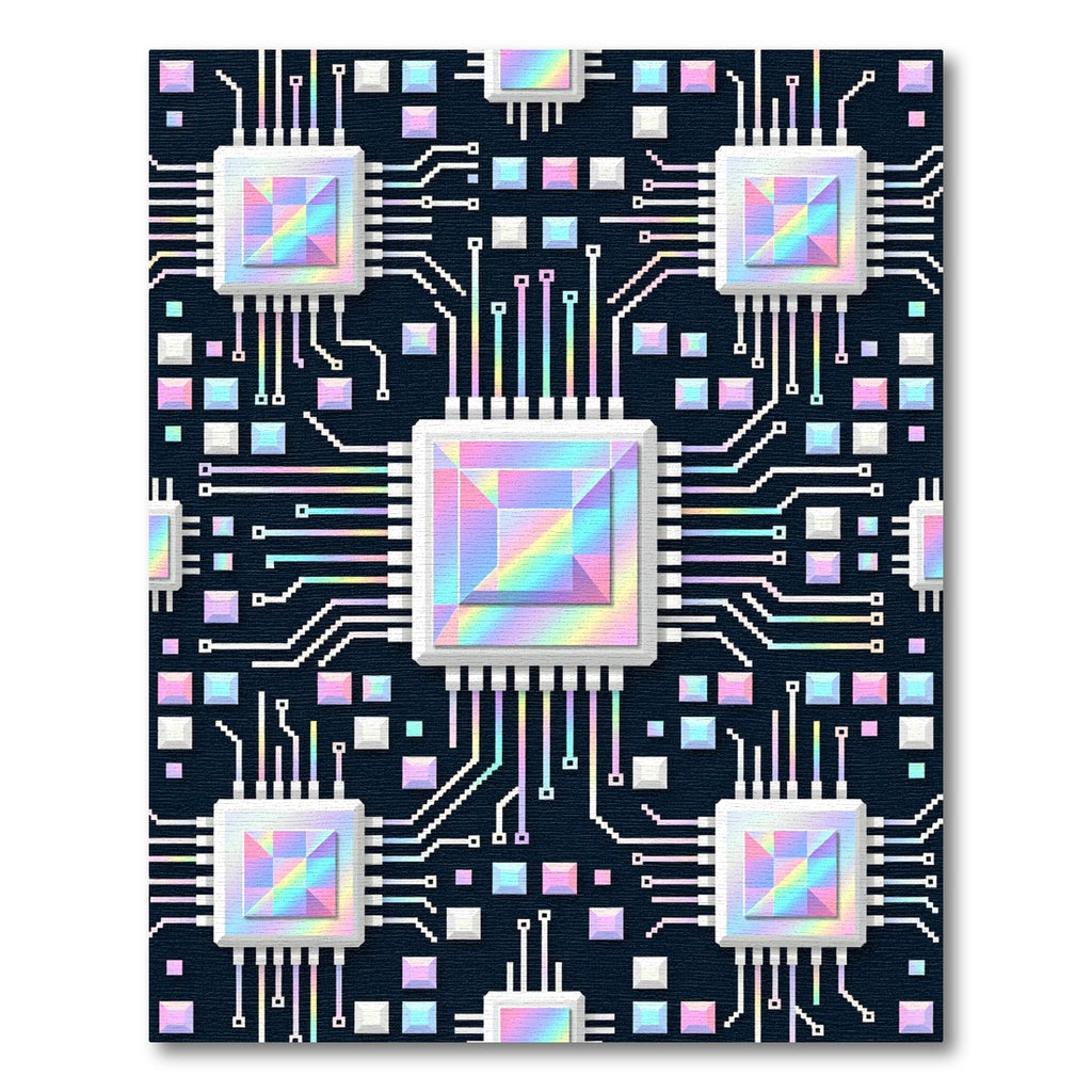 Holographic Circuit Board Geometric Tech Art Rug