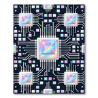 Holographic Circuit Board Geometric Tech Art Rug