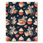 Whimsical Gray Mouse Tea Cup Treats Rug
