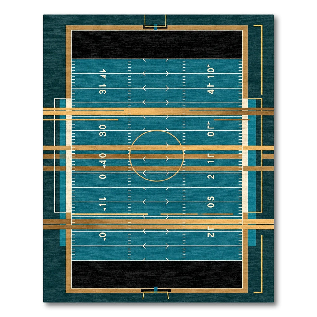 Geometric Teal and Gold Football Field Rug