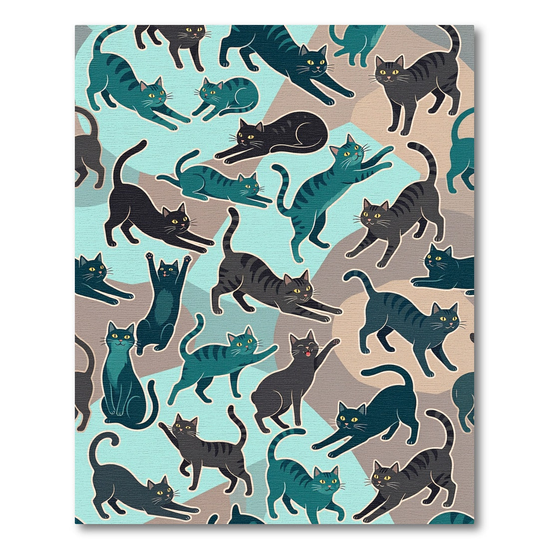 Playful Teal Black Cat Collage Rug