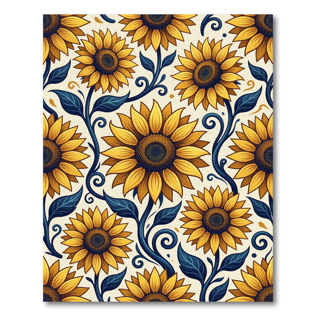 Golden Sunflower Swirls on Cream Rug