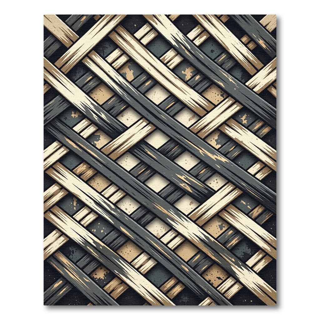 Interlocking Charcoal and Cream Geometric Weave Rug