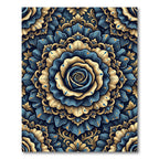 Ornate Blue and Gold Floral Mandala Rug