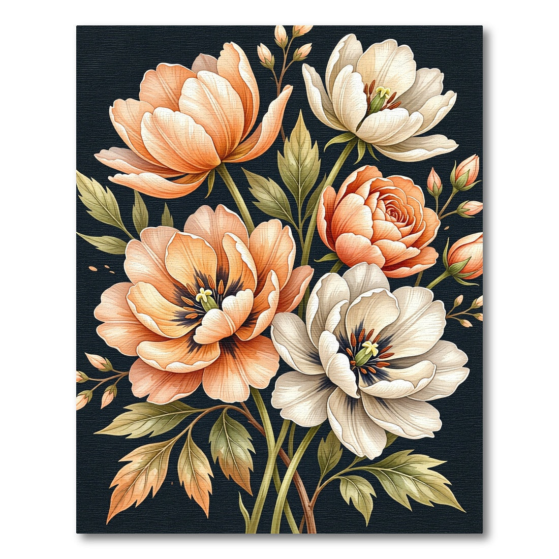 Elegant Peach White Peony Blossom Rug