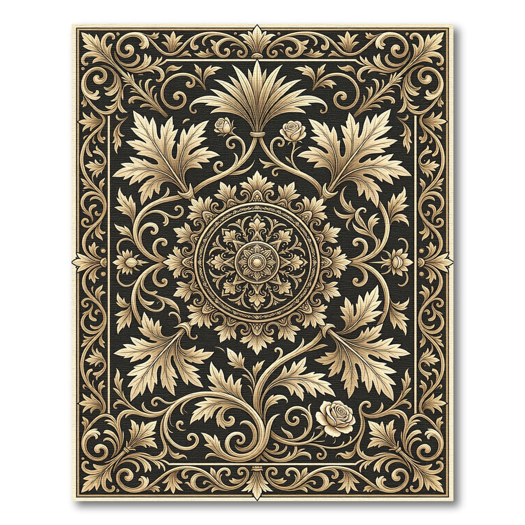 Golden Baroque Floral Medallion Rug